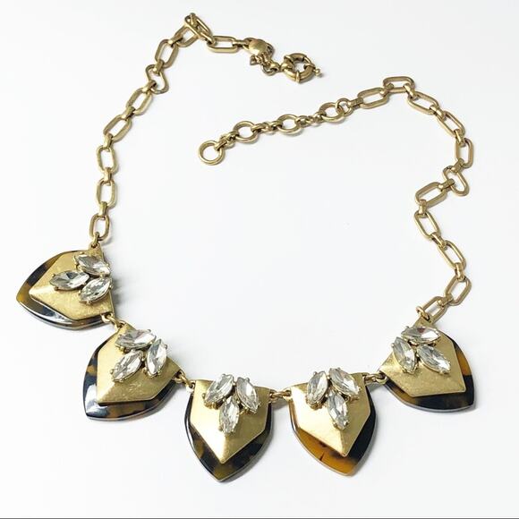 J. Crew Tortoise Shell Crystal Statement Necklace - Picture 1 of 8